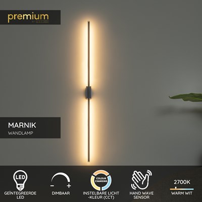 Lucide MARNIK - Wandlamp - LED Dimb. - CCT - 1x18W 2700K/4000K - Handbewegingssensor - Zwart | Premium